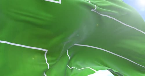 Animated Waving Green Flag with Geometric Lines