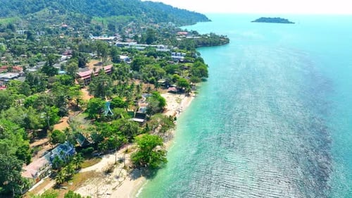 Aerial view of a tropical coastline with stunning beaches in Thailand. 4K.