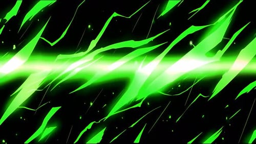 Green Anime Lightning Energy FX Background in 2D Cartoon Comic Style