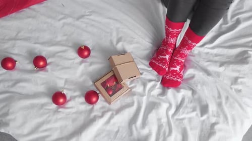 Red Christmas Ornaments and Holiday Socks