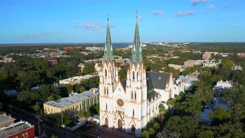 Savannah, Georgia / Usa - August 27, 2019: St. John The Baptist Cathedral Exterior In Savannah, A...