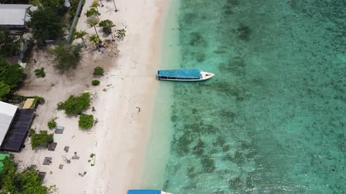 Tropical Paradise Island With White Sand Beach In Summer In Bali, Indonesia. aerial