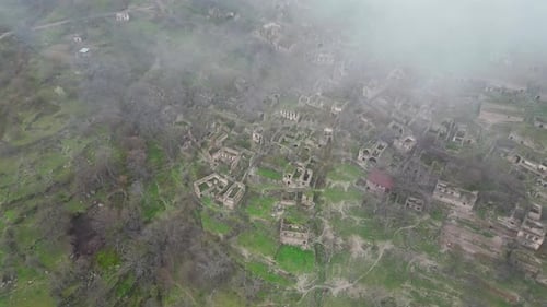 Aerial view of the abandoned village and beautiful nature