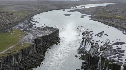 Aerial View of Godafoss Waterfall in Iceland