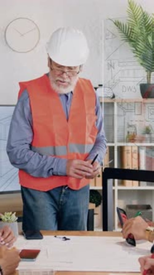 Construction Industry Concept Where Likable Successful Qualified Mature Greybearded Architect in