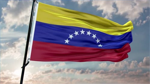 Realistic 3D Venezuela Flag Waving in Wind with Clouds