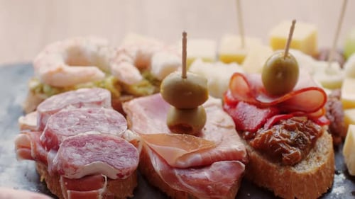 Italian or Spanish Restaurant with Traditional Tapas Food Spanish Cuisine Delicious Tapas and Cheese