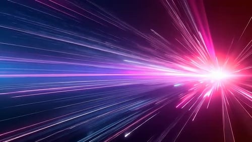 Abstract digital burst of vibrant, radiating light trails