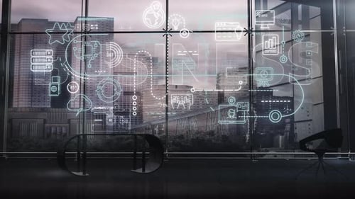 Infographics About Business Organization on the Background of a Modern Office