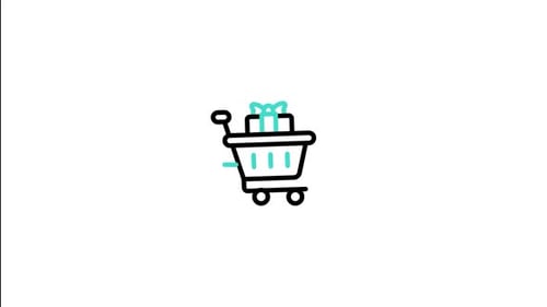 Line Art Animated Shopping Cart with Gift Icon