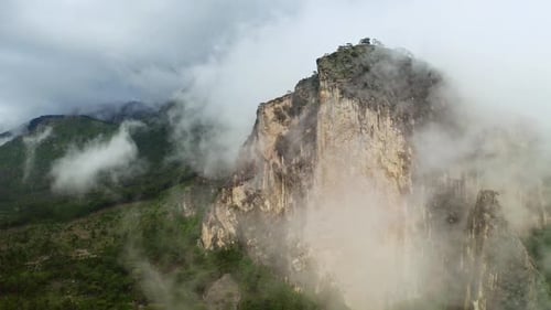 Majestic Mountain Range with Fog Aerial View