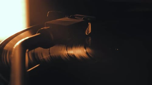 Spinning Record Player in Golden Light