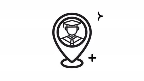 Animated university map with student line art icon . Seamless looping video with alpha channel