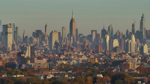 Aerial view of Midtown Manhattan on an autumn morning. Shot in New York City