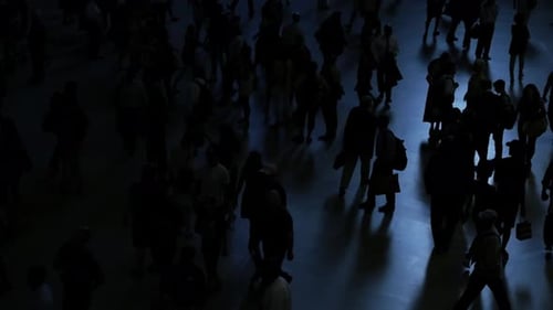 establishing shot of urban city street life. commuters at rush hour scene