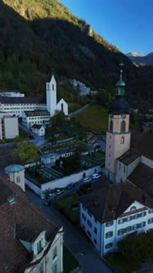Cathedral of Saint Mary of the Assumption Chur Swiss oldest city Switzerland aerial drone