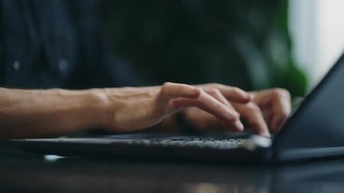 Freelance And Work Remotely Closeup View Of Male Hands On Keyboard Of Laptop Typing Messages