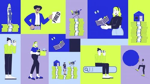 Unemployment, financial instability and job search animated bento grid layout