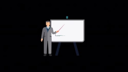 Flat Design Businessman Explaining Data on Whiteboard Animation