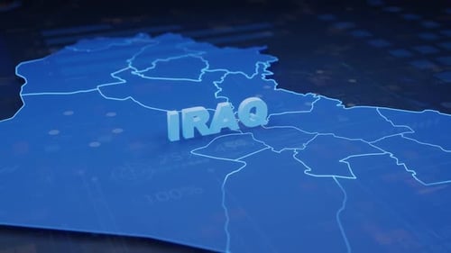 Digital Map of Iraq with 3D Text and Data Interface