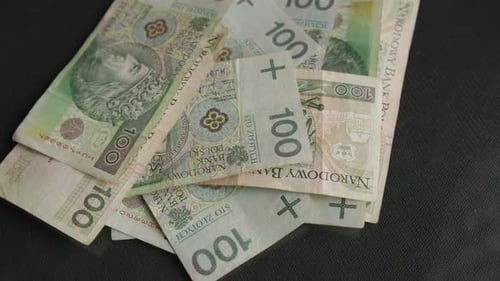 Money saving, earning money, stacking banknotes, Polish money, PLN Polish Zloty