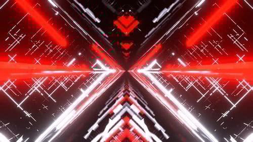 Red And White Neon Light Movement On The Cyber Grid Background Vj Loop I 4K