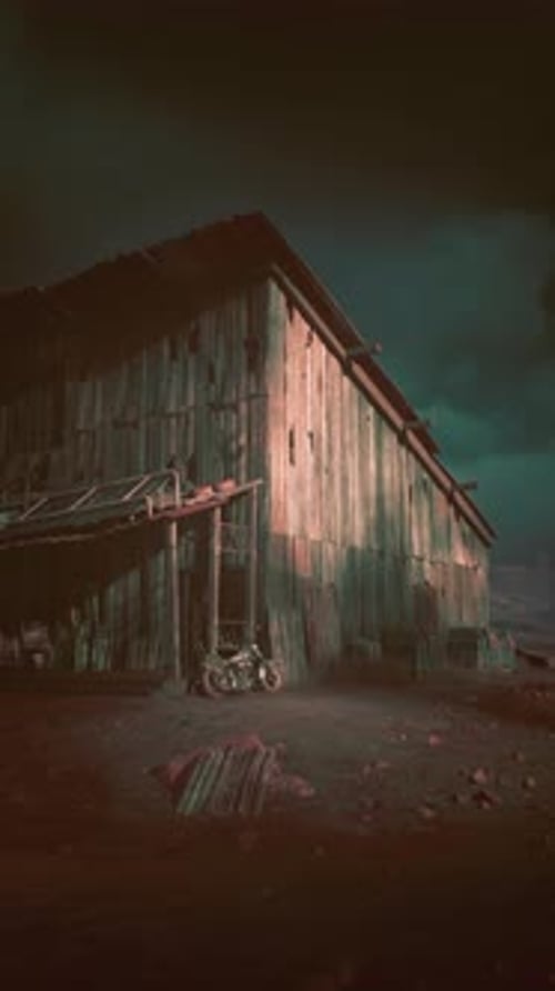 Barn With Bicycle Parked in Front