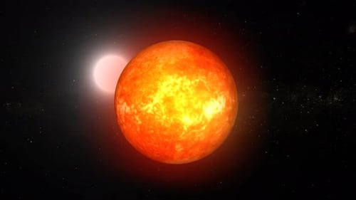 Red Star Eclipse with Bright White Celestial Body in Deep Space