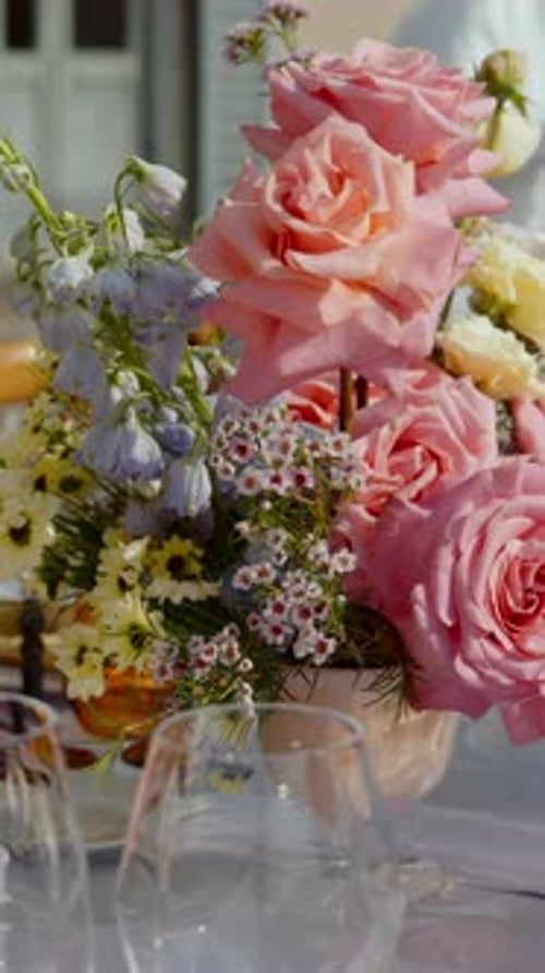 Floral Centerpiece on Set Elegant Table at Event