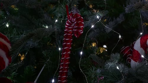 Festive Christmas Tree Decorated with Ornaments and Lights