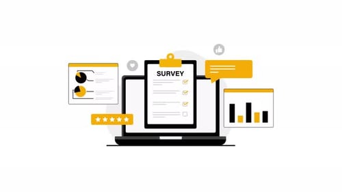 4k Laptop with Online Survey and Feedback Animation Video -