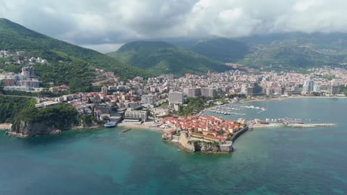 Aerial view of the walled old town of Budva Montenegro