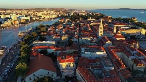 Aerial view of the Old Town of Zadar, Croatia. Aerial shot of Zadar old town, famous tourist attract