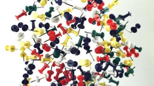 Colorful Thumbtacks Abstract Composition Floating on White Background