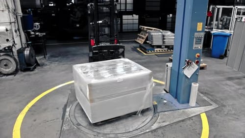 Stretch wrapping Pallet wrapping Packing boxes in plastic film.