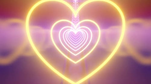 Beautiful Rainbow Neon Glow Heart Wave Endless 3D Tunnel Reflections