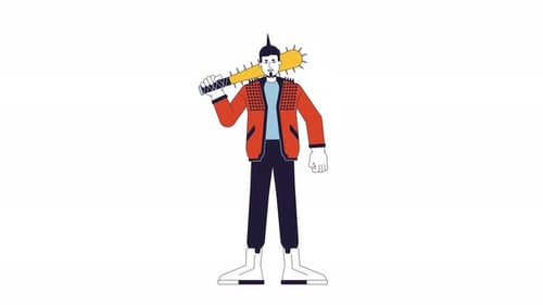 Punk Character with Spiked Bat Flat Design Animation