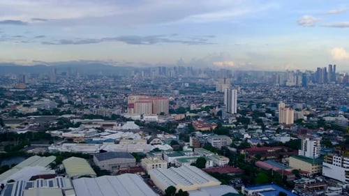 Aerial panoramic urban cityscape view of Manila in Philippines with densely packed buildings