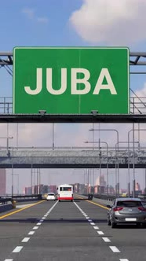 JUBA Road sign on Highway Vertical Video