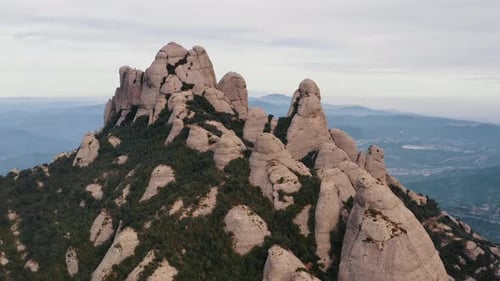 Picturesque Aerial View on Peaks of Montserrat Mountain Range Near Barcelona in Catalonia Spain