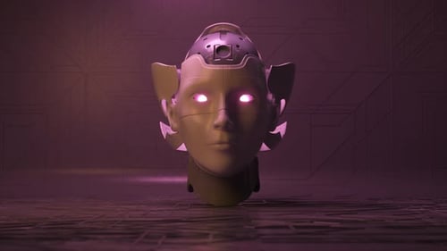AI Robot Head Transformation with Glowing Eyes