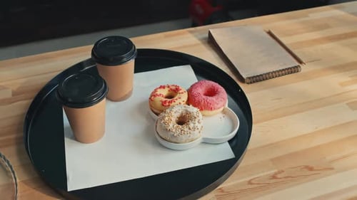 Coffee and Donuts on a Tray