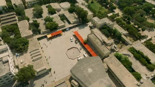 Aerial View of Modern South Asian University Buildings and Courtyard