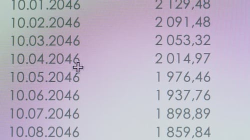 Closeup of Financial Cash Flow Data on PC Screen Mortgage Payment Sheet Schedule Loan Fee