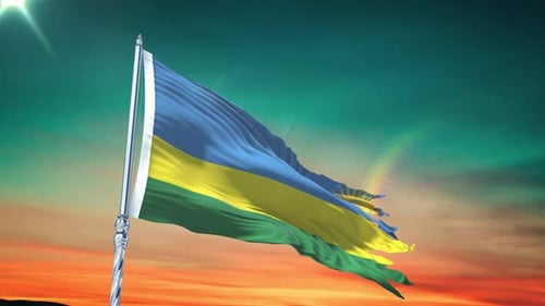 Realistic 3D Rwandan Flag Waving at Sunset