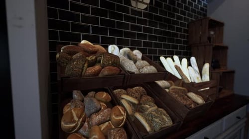 Display Case Filled With Assorted Bread