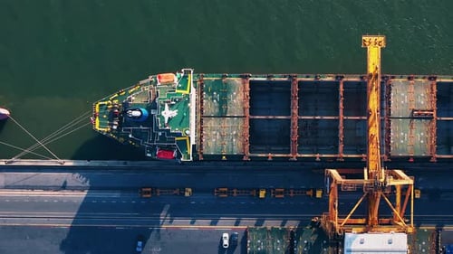 Aerial view container ship carrying container in import export business logistic