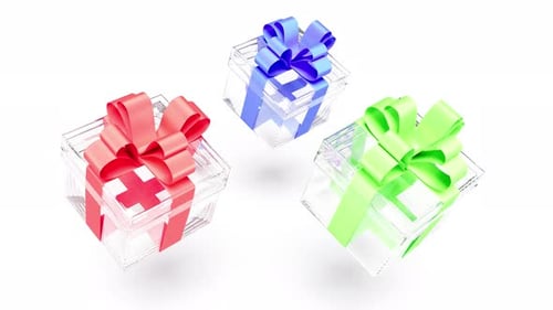 Tree Glass Gift Boxes Color Silk Ribbons on White Bg Able to Loop Endless