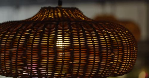 Rustic Style In Interior And Furniture Closeup View Of Chandeliers Made By Natural Material