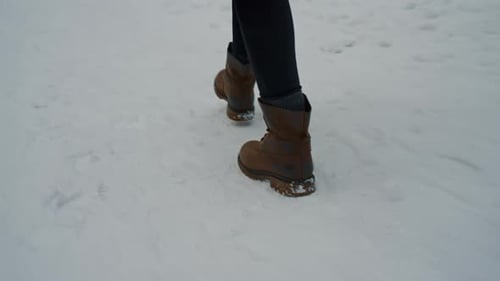 Person Walking in Snow Wearing Winter Boots
